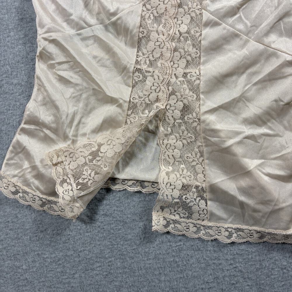 Vtg 80s 90s Lace Trim Camisole Top Champagne Beige Silky Satin Lingerie Cami S - Picture 2 of 4